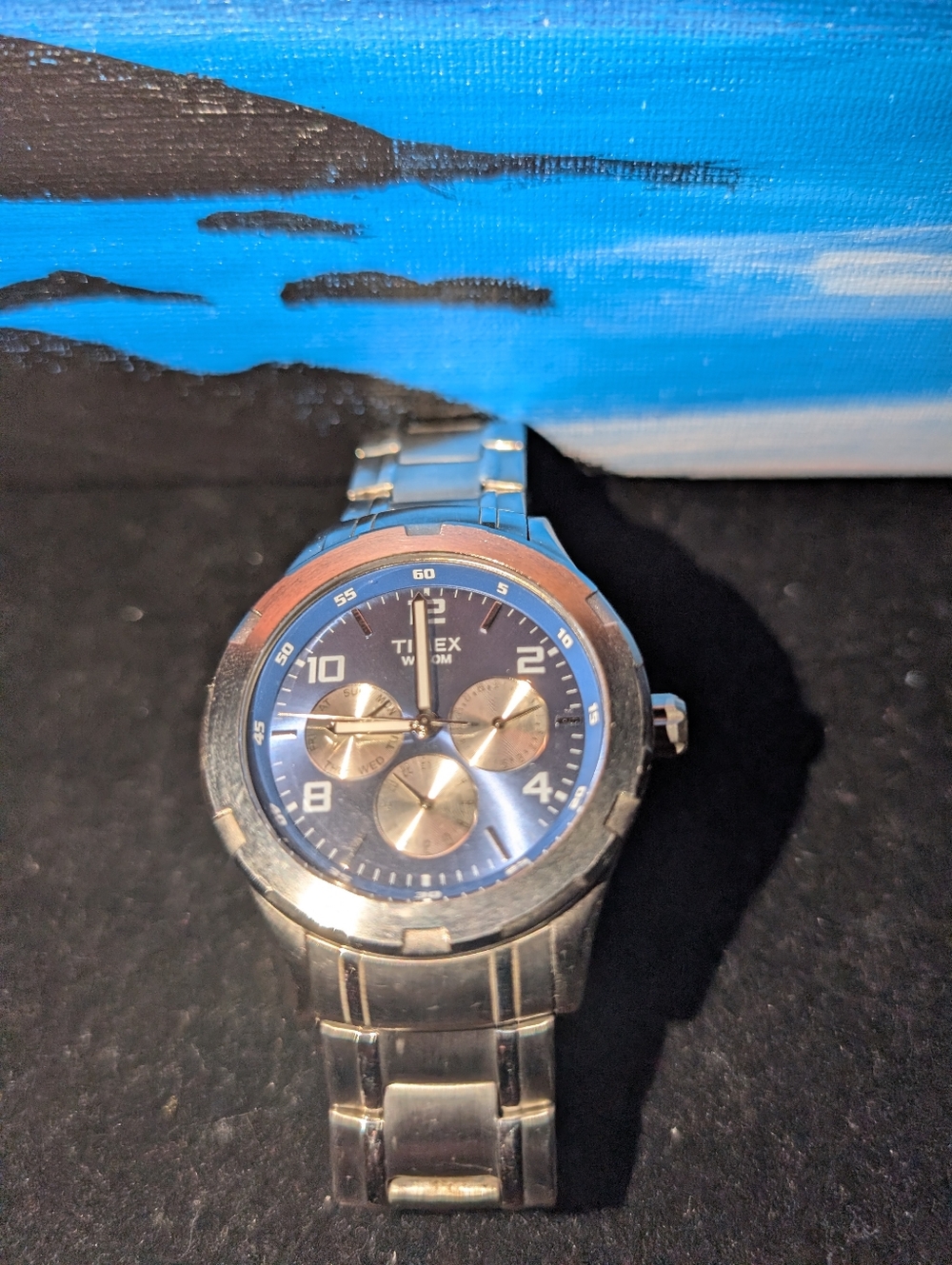 Timex Men’s Blue Dial Silver-Tone Chronograph Watch-Needs a Battery